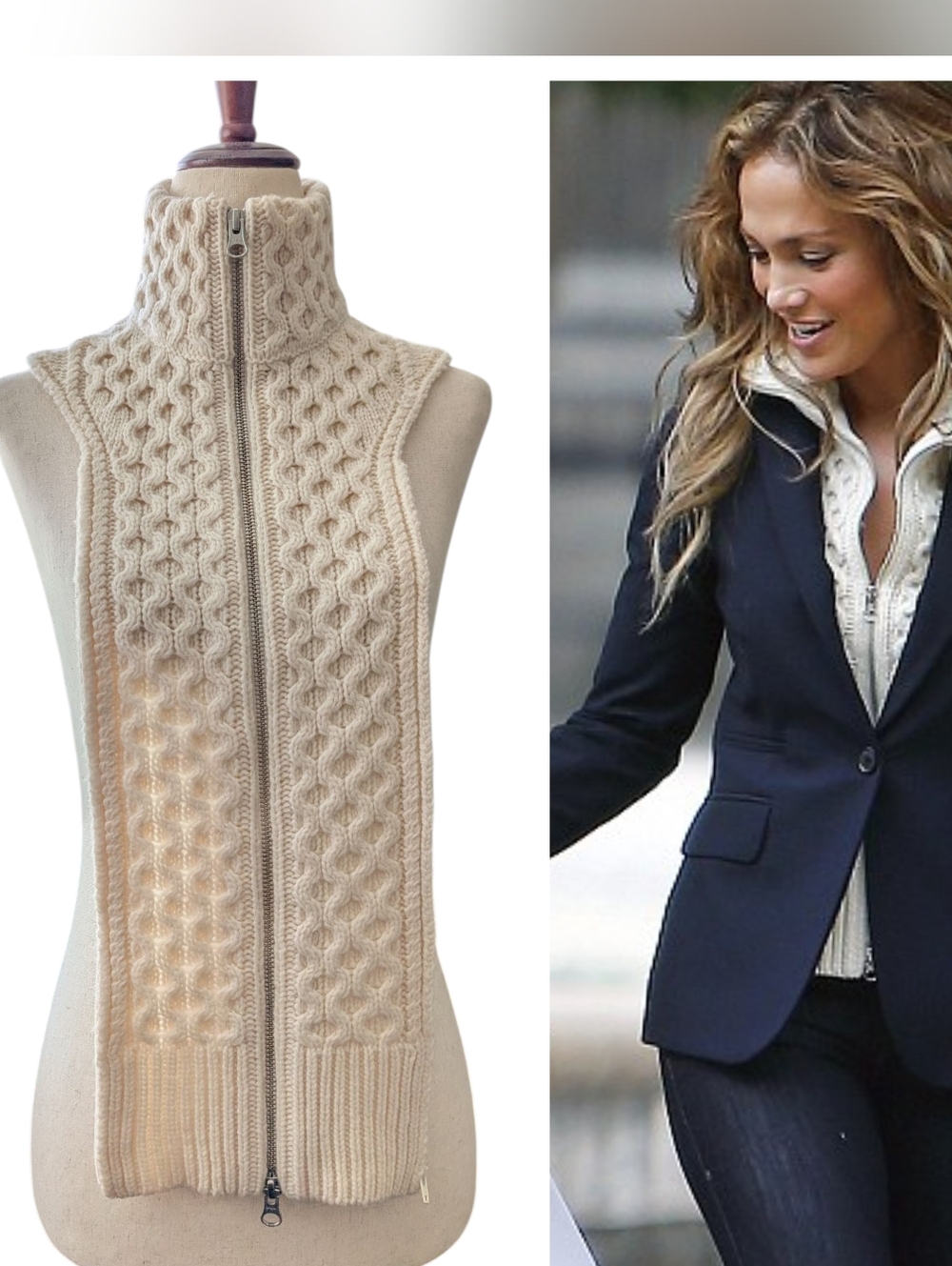 Veronica Beard Upstate Dickey Cable Knit Wool Cream Insert Layer Celebrity